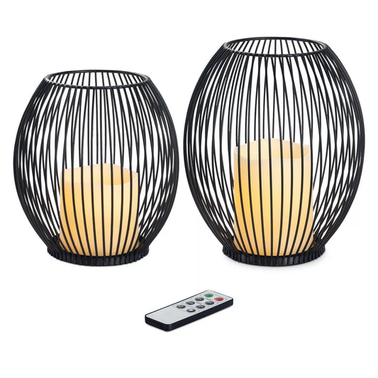 2 x Metall Kerzenhalter mit LED Wachskerze Fernbedienung dimmbar Timer Flackereffekt